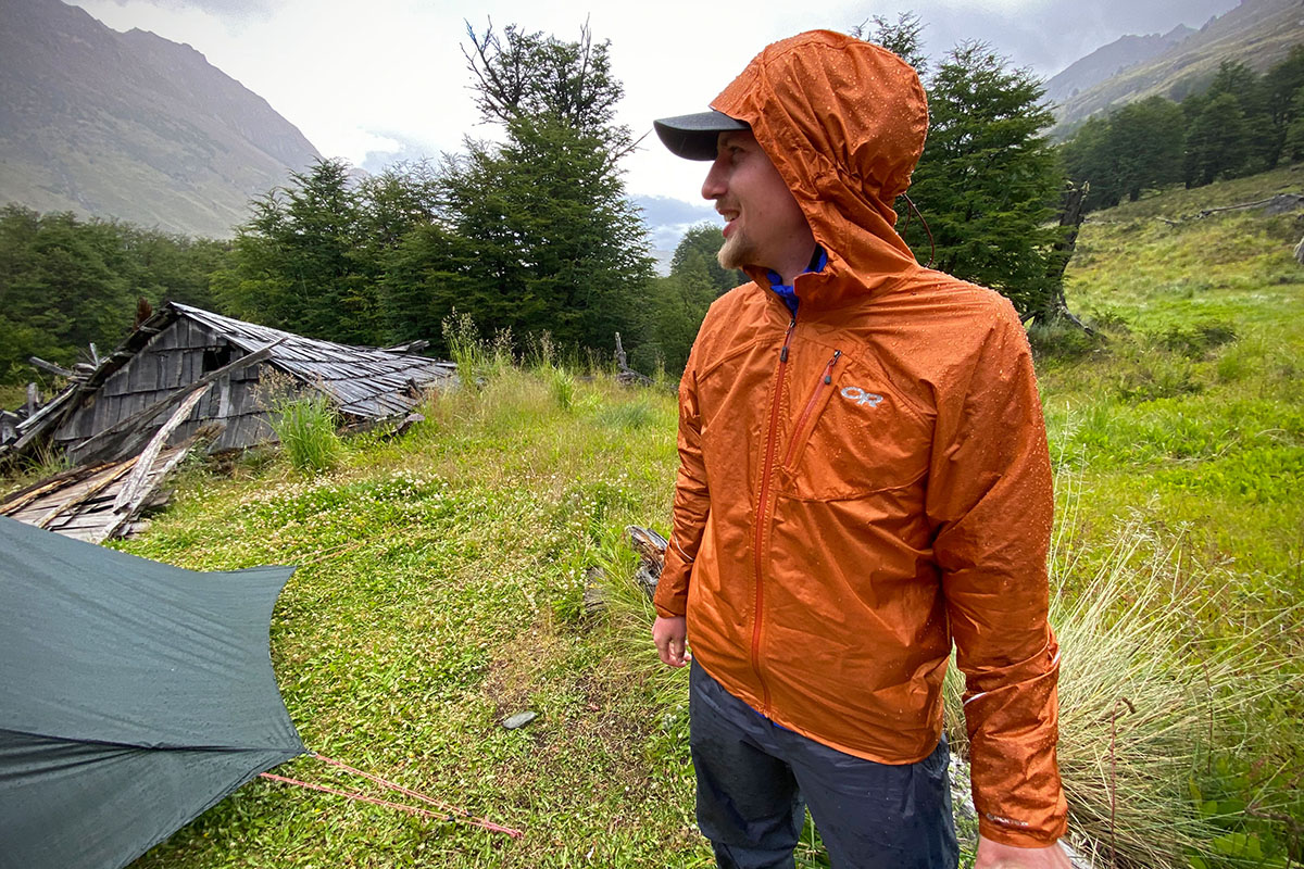Outdoor Research Helium rain jacket (at campsite)